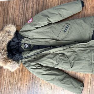 Men's Green Parka with Fur Trim